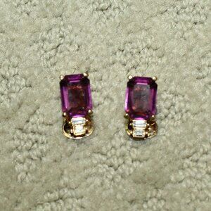 Vtg Christian Dior Simulated Amethyst Rhinestone Clip On Earrings 1980s Signed